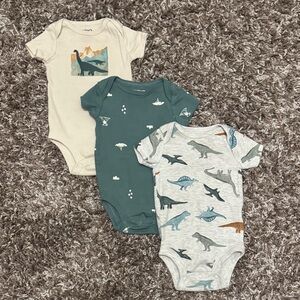 Carter's Dinosaur Bodysuit Set - Cream, Teal, Gray